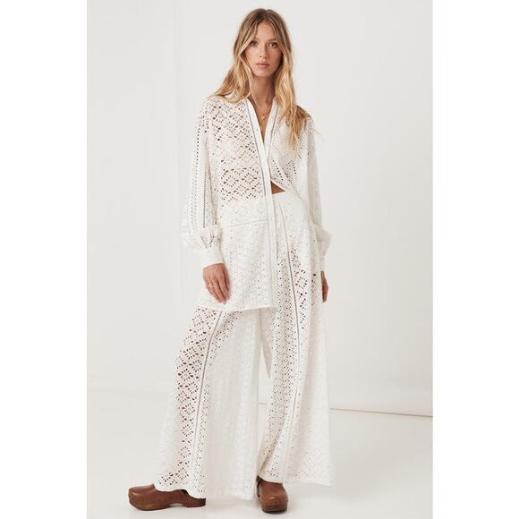 NWT Spell Lottie Eyelet Wide Leg Pants White Size S - Picture 1 of 14